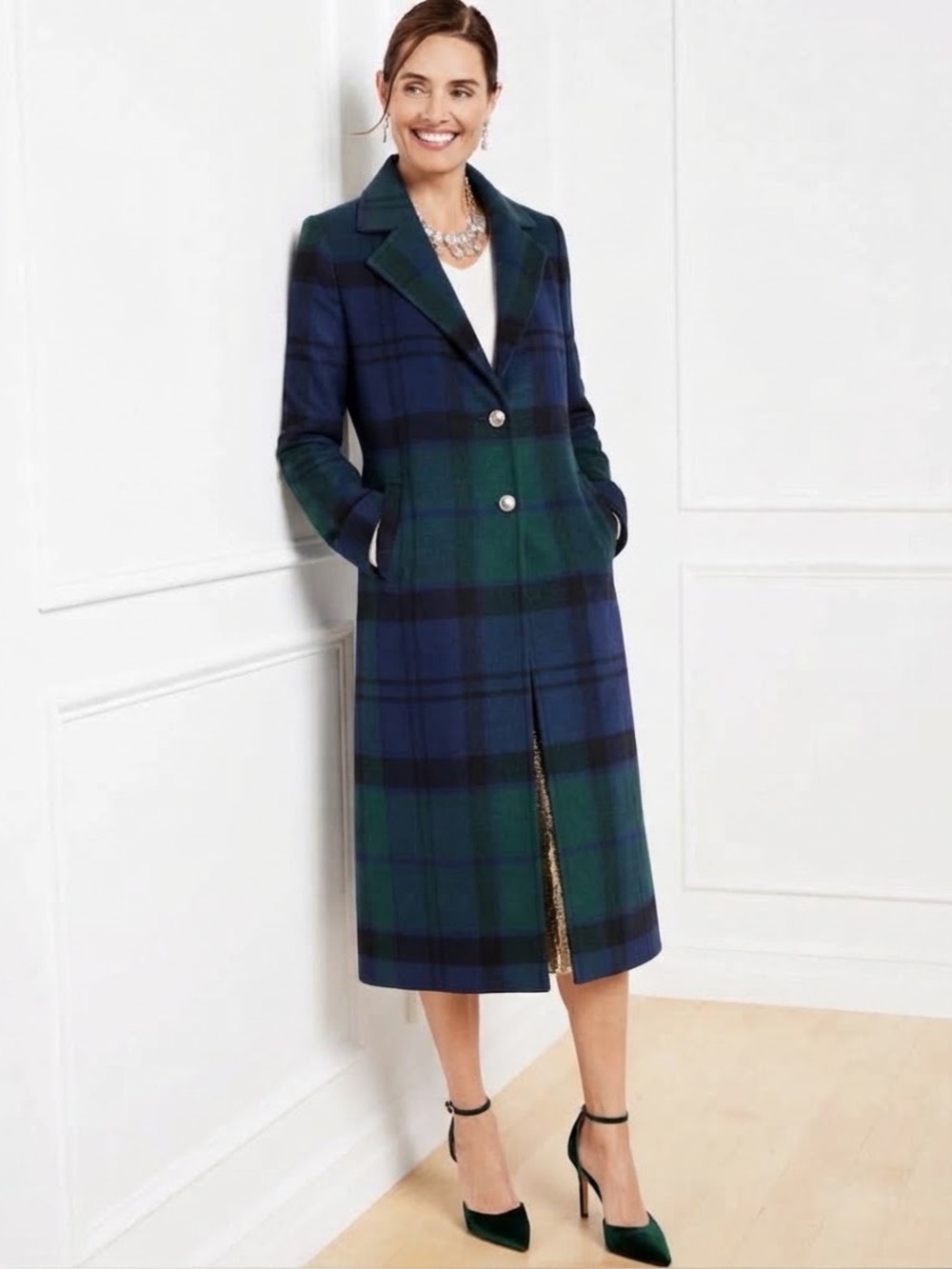 Tommy Hilfiger Tartan Blackwatch Plaid Wool Peacoat Jacket Holiday Christmas 14
